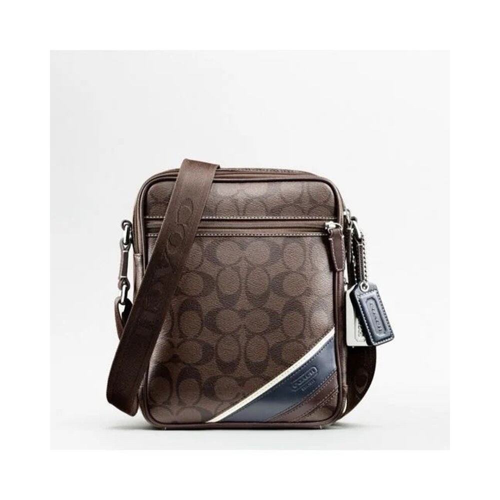 COACH Heritage Signature Stripe Flight Crossbody Bag Brown Monogram Unisex 70394